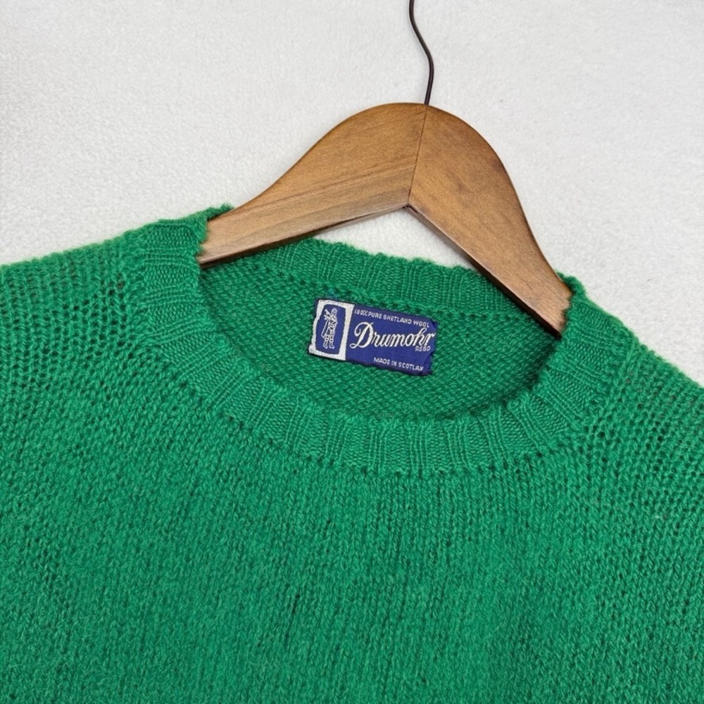 Vintage Drumohr Sweater Mens Large Green Shetland Wool Scotland Deadstock 70s
